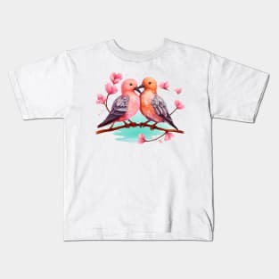 Valentine Kissing Northern Shoveler Bird Couple Kids T-Shirt